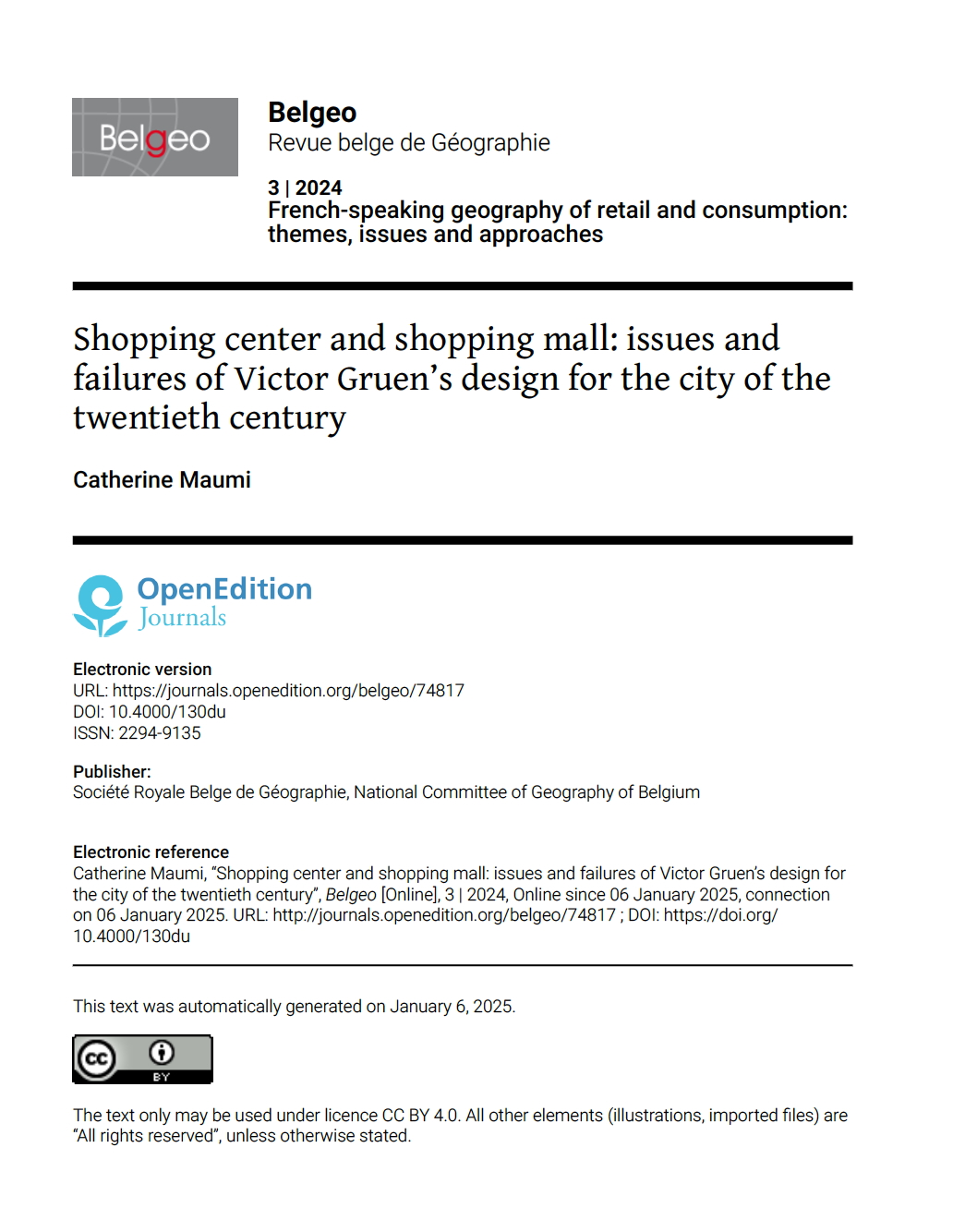 Shopping center and shopping mall : issues and failures of Victor Gruen's design for the city of the twentieth century